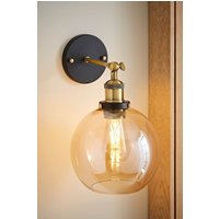 Sheridan Industrial Amber Glass Bowl Gold Trim Wall Light LED Bulb Orange