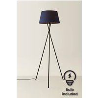 Camden Metal Tripod Floor Lamp Tapered Shade & LED Bulb Navy