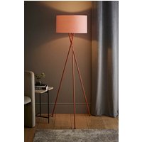 ValueLights Camden Copper Metal Tripod Floor Lamp with Blush Pink Drum Lamp Shade in Dusty Pink