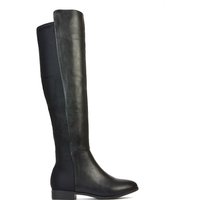 XY London Women's 'Charleigh' Flat Elasticated Over The Knee Boots in Black | Size: 5