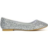 XY London Women's 'Karissa' Flat Slip on Sparkly Glitter Ballerina Pumps in Silver | Size: 4