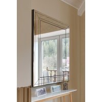 MirrorOutlet Langley All Glass Modern Bevelled Large Wall Mirror 144 x 115.5 CM in Silver | Size: 1 Pack