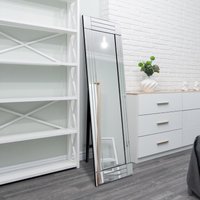 MirrorOutlet All Glass Bevelled Square Corner Cheval Mirror 5Ft X 1Ft3 150 X 40cm in Silver | Size: 1 Pack