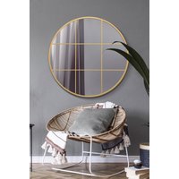 MirrorOutlet Gold Metal Framed Round Window Wall Mirror 39" X 39" (100x100CM) | Size: 1 Pack