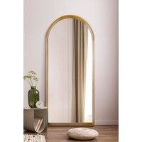 MirrorOutlet Solid Oak Framed Arched Leaner / Wall Mirror 75" X 33" (190CM X 85CM) in Beige | Size: 1 Pack