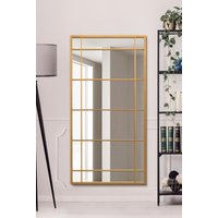 MirrorOutlet Gold Metal Framed Window Wall or Leaner Mirror 63" X 31" (160 X 80CM) | Size: 1 Pack