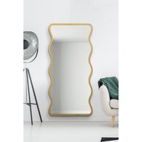 MirrorOutlet Gold Metal Rectangular Wavy Framed Wall Mirror (170CM X 80CM) | Size: 1 Pack
