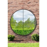 MirrorOutlet Black Large Circular Window Metal Garden Wall Mirror (180x180cm) | Size: 1 Pack