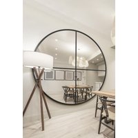 MirrorOutlet Black Large Circular Window Metal Wall & Leaner Mirror (200x200cm) | Size: 1 Pack