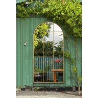 MirrorOutlet Gold Metal Framed Arched Window Wall Garden Mirror (180CM X 90CM) | Size: 1 Pack