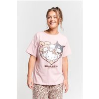 Brand Threads Women's Hello Kitty Pyjama Set in Pink | Size: XL