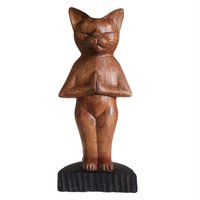 KDMD Handcarved Yoga Cats - Standing in Brown