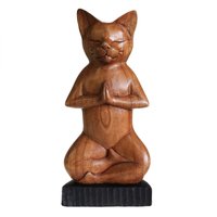 KDMD Handcarved Yoga Cats - Lotus in Brown