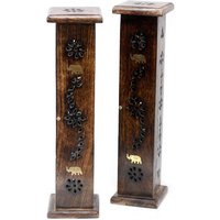 Square Incense Tower Brass inlay Mango Wood