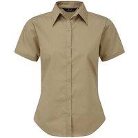Premier Women's Short Sleeve Poplin Blouse Plain Work Shirt in Khaki | Size: 8