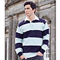 Front Row Men's Sewn Stripe Long Sleeve Sports Rugby Polo Shirt in Blue | Size: Large