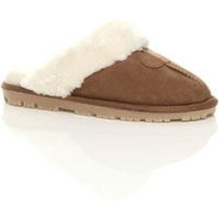 AJVANI Women's Faux Fur Lined Slip On Memory Foam Mules Slippers in Tan | Size: 4