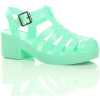 AJVANI Women's Mid Block Heel Fisherman Gladiator Jelly Sandals in Mint | Size: 6