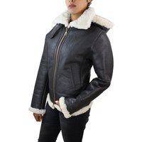 TruClothing Women's Aviator Hood Shearling Sheepskin Jacket in Brown | Size: XL
