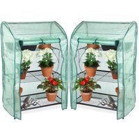 Primrose 3-Tier Mini Greenhouse & Plant Stands with Removable Covers Pack of 2 in Green