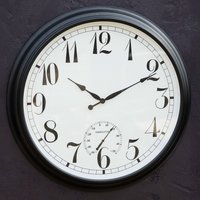 Primrose Outdoor Garden Clock With Thermometer & Metal Casing Black Big Time 90cm