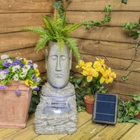 Primrose Easter Island Head Solar Powered Water Feature & Fountain Planter Lights 50cm in Stone