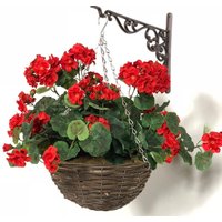 Large Artificial Geranium Flowers Rattan Hanging Basket Decoration 30cm