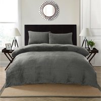 Snug City Teddy Bear Fleece Soft Cosy Duvet Cover + Pillow Case Set in Silver | Size: Super King