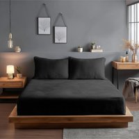 Snug City Teddy Fitted Sheet 30cm Extra Deep Soft Cuddly Soft Touch Bedding in Black | Size: Small Double Fitted