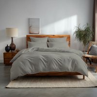 Snug City Plain Dyed Easy Care Polycotton Duvet Cover & Pillowcase/s Set Bed Linen in Silver | Size: Single