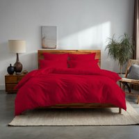 Snug City Plain Dyed Easy Care Polycotton Duvet Cover & Pillowcase/s Set Bed Linen in Red | Size: Single