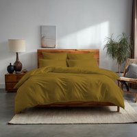 Snug City Plain Dyed Easy Care Polycotton Duvet Cover & Pillowcase/s Set Bed Linen in Mustard | Size: Super King