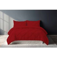 Snug City Pintuck Pinch Pleated Polycotton Duvet Cover & Pillowcase/s Set Bed Linen in Red | Size: Super King
