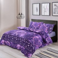 Snug City Duvet Cover & Pillowcase Set Love Heart Design Polycotton Bed Linen in Purple | Size: Super King