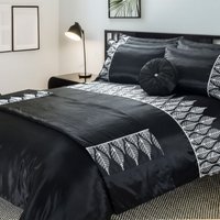 Snug City Duvet Cover & Pillowcase Set Black Silver Sequence Luxury Design | Size: Double