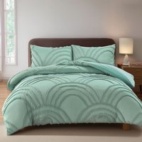 Snug City Duvet Cover & Pillowcase Set Tufted Modern Luxury Design Bed Linen in Green | Size: Double
