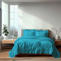 Snug City Duvet Cover & Pillowcase Set Trendy Polycotton Frilled Design Linen in Teal | Size: Single