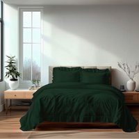Snug City Duvet Cover & Pillowcase Set Trendy Polycotton Frilled Design Linen in Green | Size: Single
