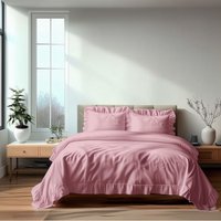 Snug City Duvet Cover & Pillowcase Set Trendy Polycotton Frilled Design Linen in Pink | Size: Super King