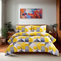 Snug City Duvet Cover & Pillowcase Set Print Shape Design Polycotton Bed Linen in Yellow | Size: Single