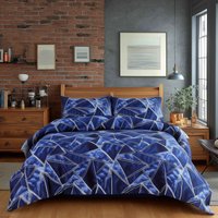 Snug City Duvet Cover & Pillowcase Set Triangle Design Polycotton Bed Linen in Blue | Size: Double