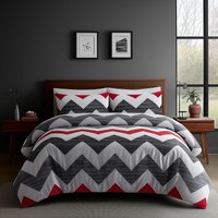 Snug City Duvet Cover & Pillowcase Set Zig Zag Reversible Design Bed Linen in Grey | Size: Super King