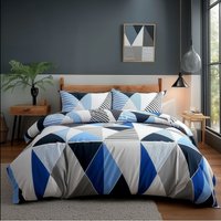 Snug City Duvet Cover & Pillowcase Set Multi Colour Triangle Design Polycotton Bed Linen in White | Size: Single