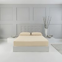 Snug City Fitted Sheet Polycotton Plain Dyed Extra Deep 25cm Bed Linen in Cream | Size: Super King