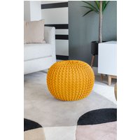 Snug City Knitted Pouffe Chunky Round Footstool Ottoman 100% Cotton Handmade in Yellow