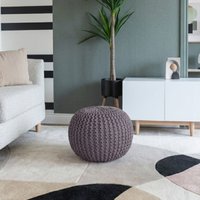 Knitted Pouffe Chunky Round Footstool Ottoman 100% Cotton Handmade