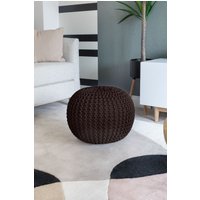 Snug City Knitted Pouffe Chunky Round Footstool Ottoman 100% Cotton Handmade in Chocolate