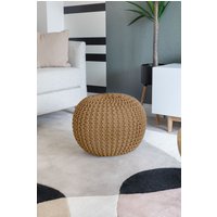 Snug City Knitted Pouffe Chunky Round Footstool Ottoman 100% Cotton Handmade in Tan