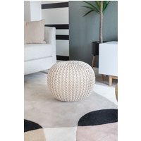 Snug City Knitted Pouffe Chunky Round Footstool Ottoman 100% Cotton Handmade in Cream