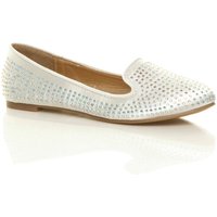 AJVANI Women's Flat Diamante Loafers Ballet Pumps in Ivory | Size: 5